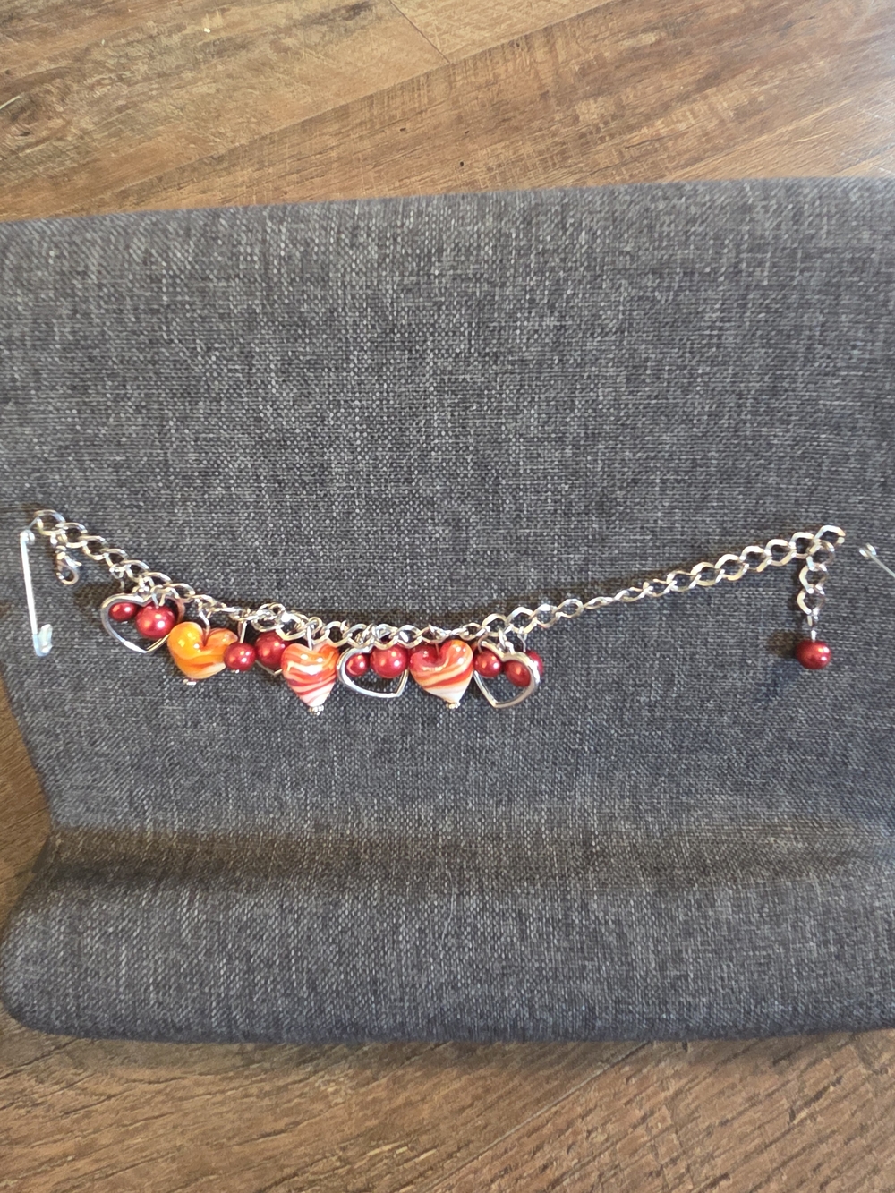 Handmade Red & Orange Heart Charm Bracelet - Women Jewelry